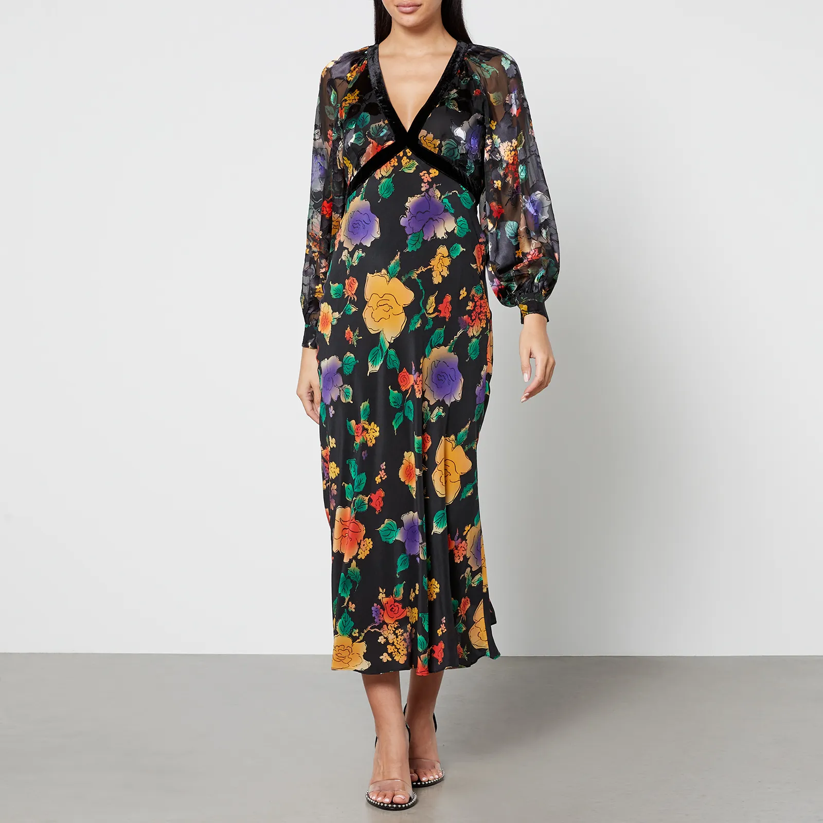 Rixo Ayla Floral-Print Chiffon Midi Dress - UK 6 | Coggles