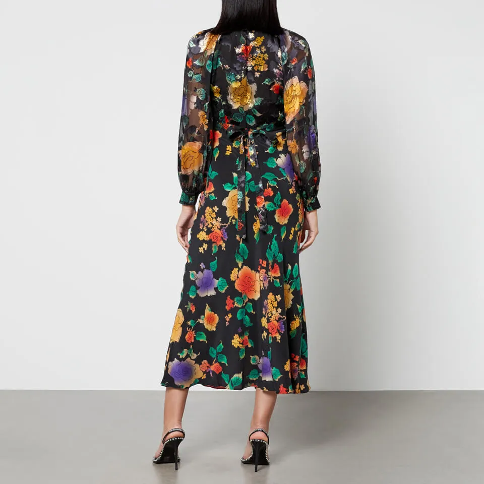 Rixo Ayla Floral-Print Chiffon Midi Dress - UK 6 | Coggles