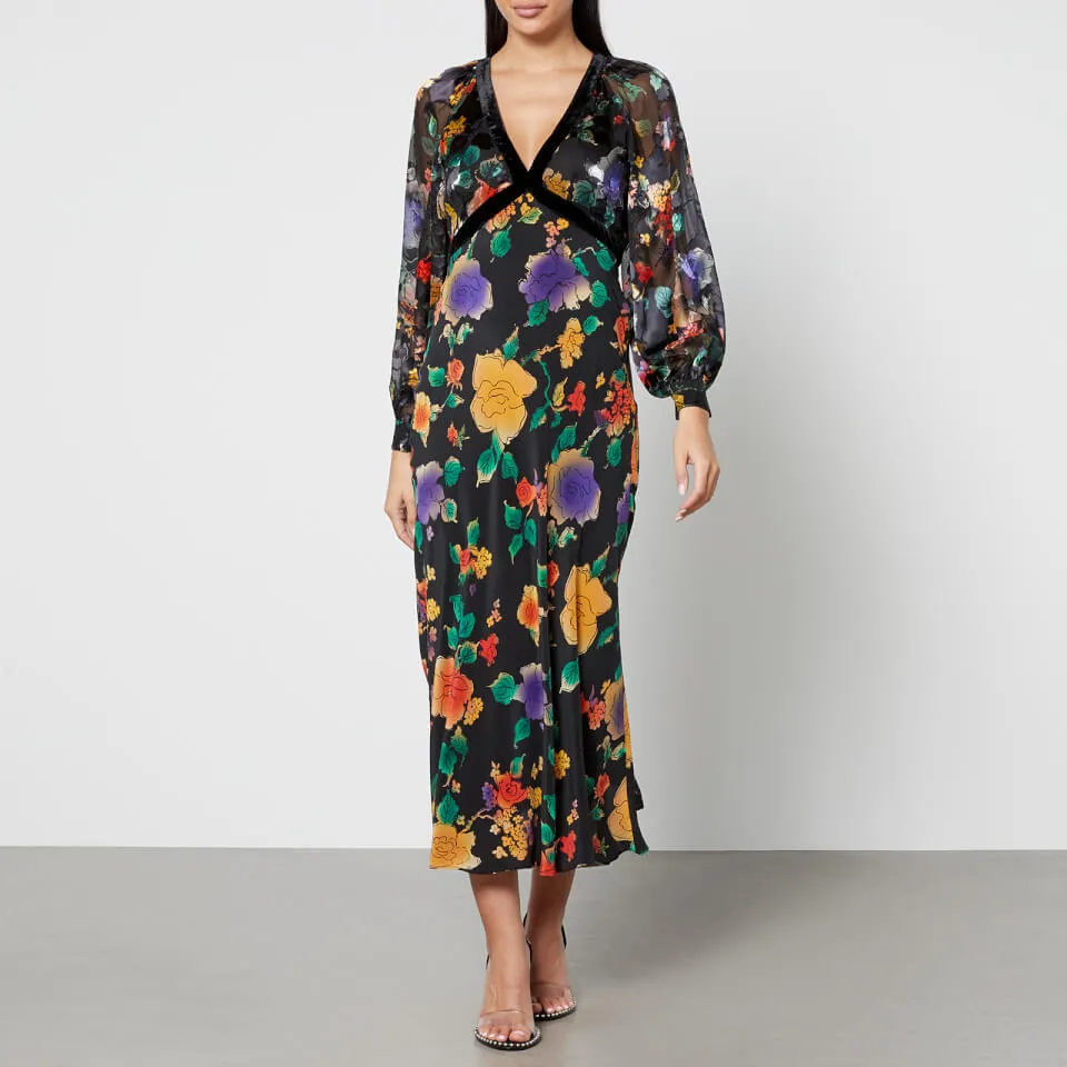 Rixo Ayla Floral-Print Chiffon Midi Dress - UK 6 | Coggles