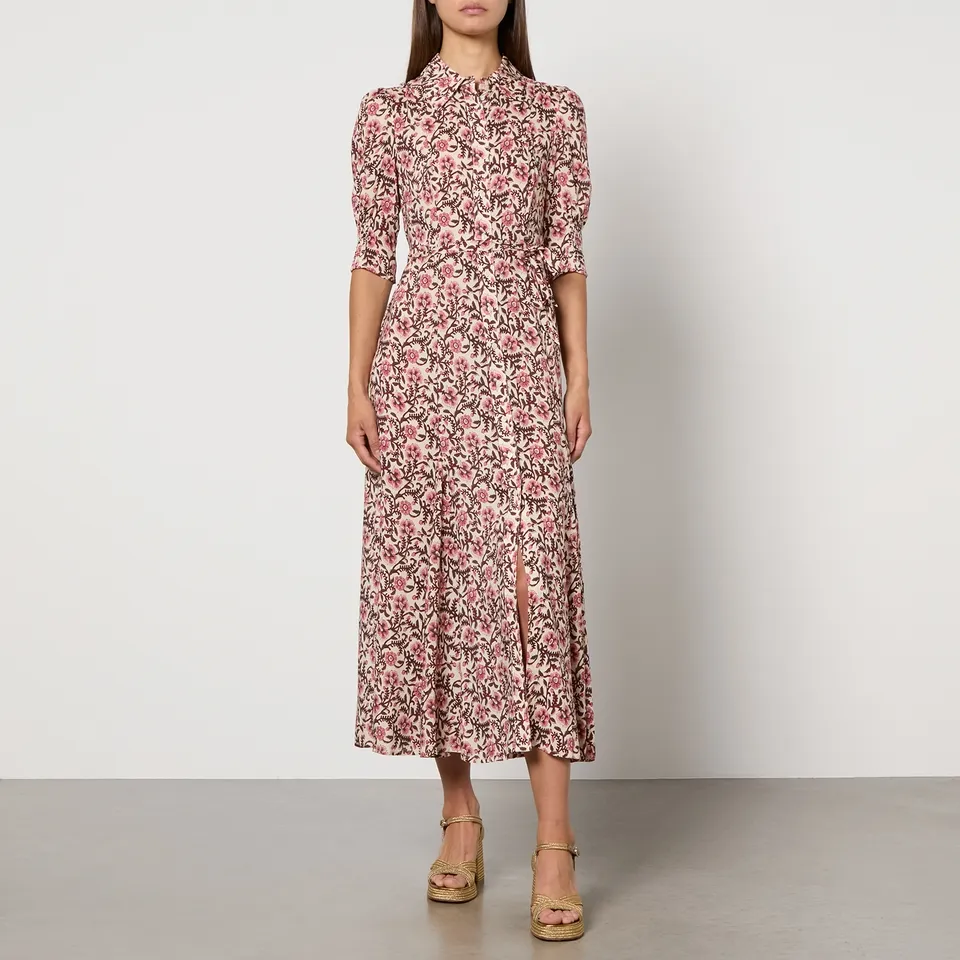 RIXO Bloom Floral-Print Satin Midi Dress - UK 6 | Coggles