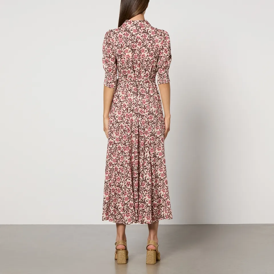 RIXO Bloom Floral-Print Satin Midi Dress - UK 6 | Coggles