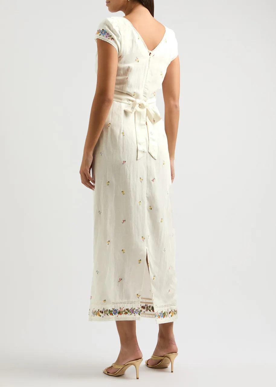 RIXO Carey floral-embroidered woven midi dress  -                         -                     -                