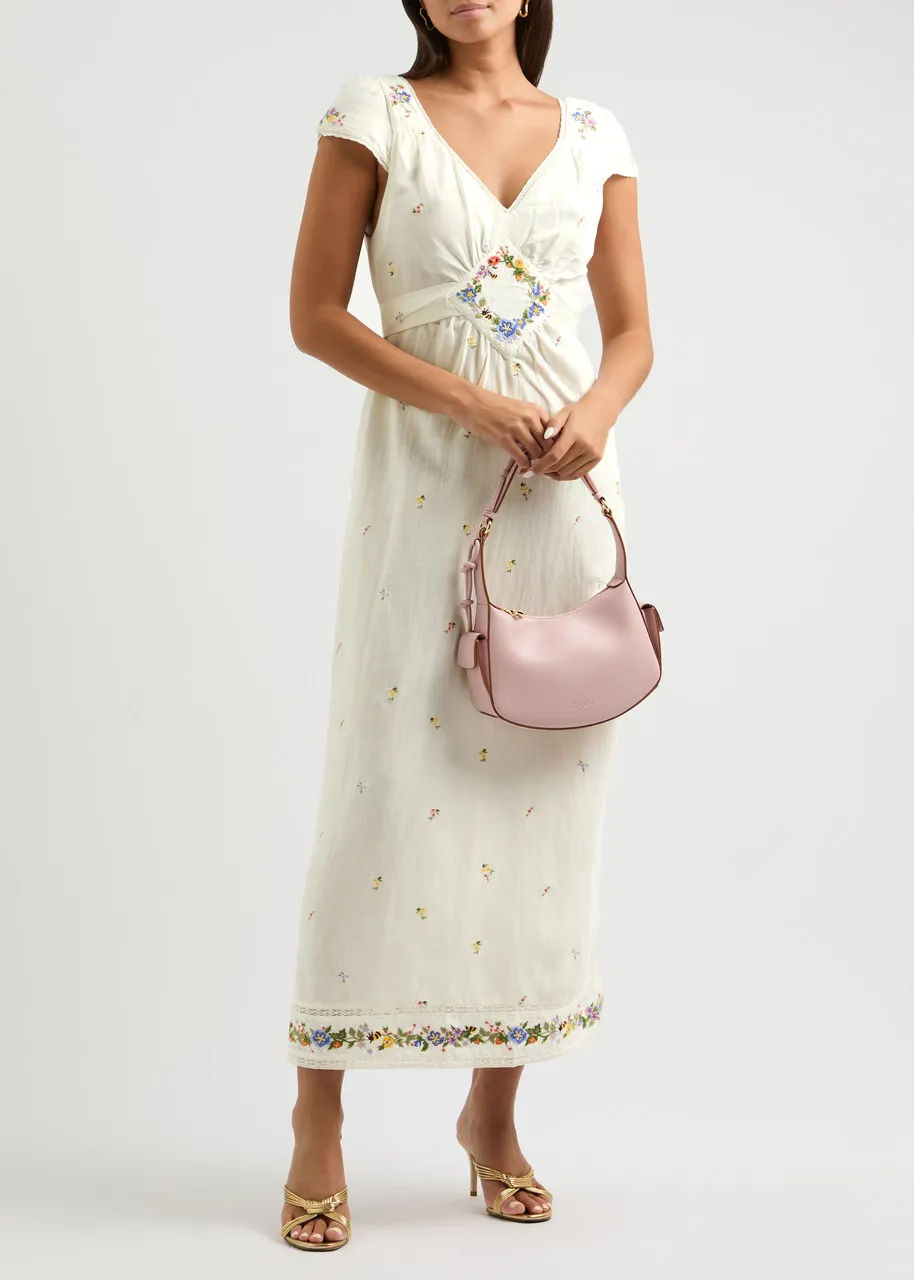 RIXO Carey floral-embroidered woven midi dress  -                         -                     -                