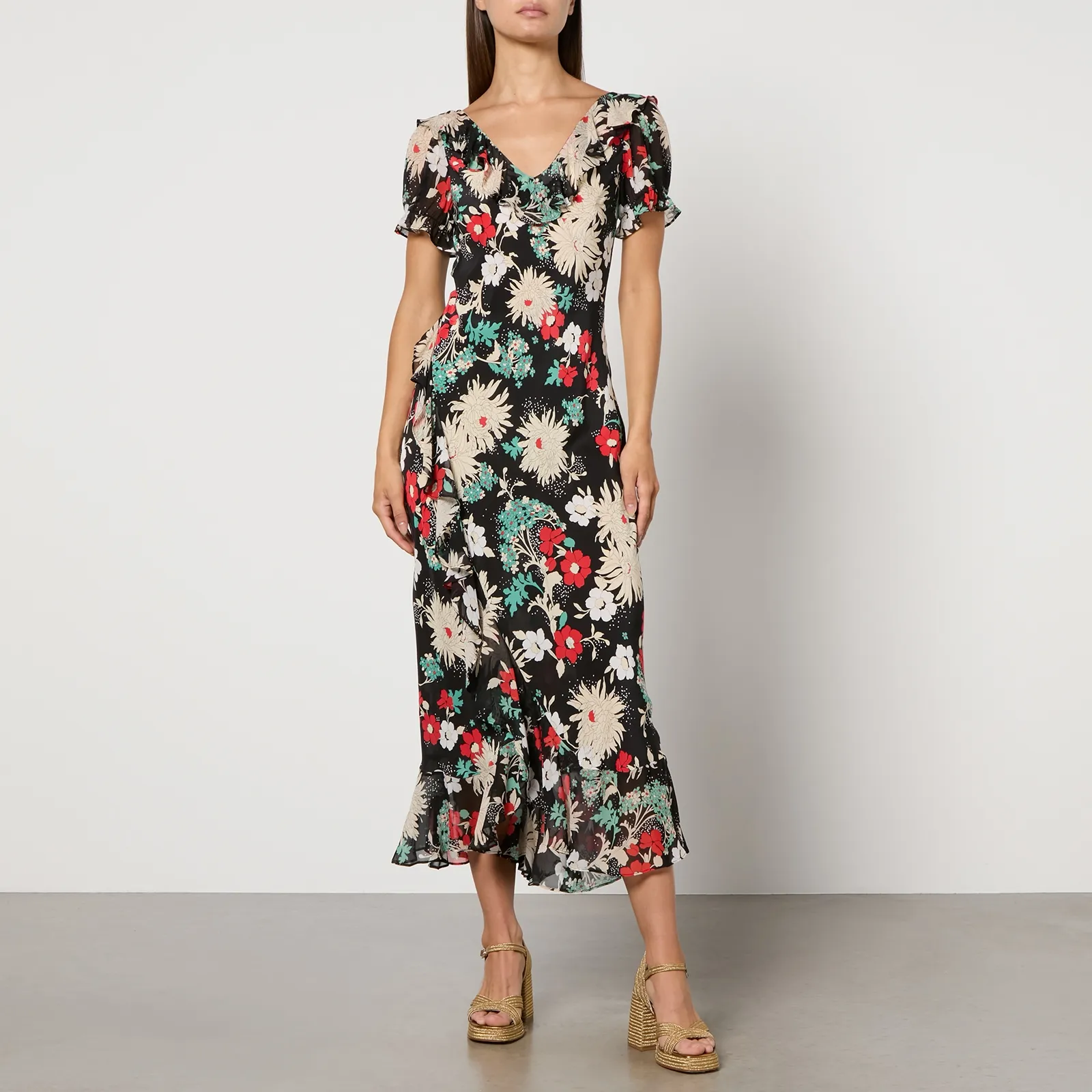 RIXO Clementina Floral-Print Silk-Chiffon Midi Dress - UK 6 | Coggles