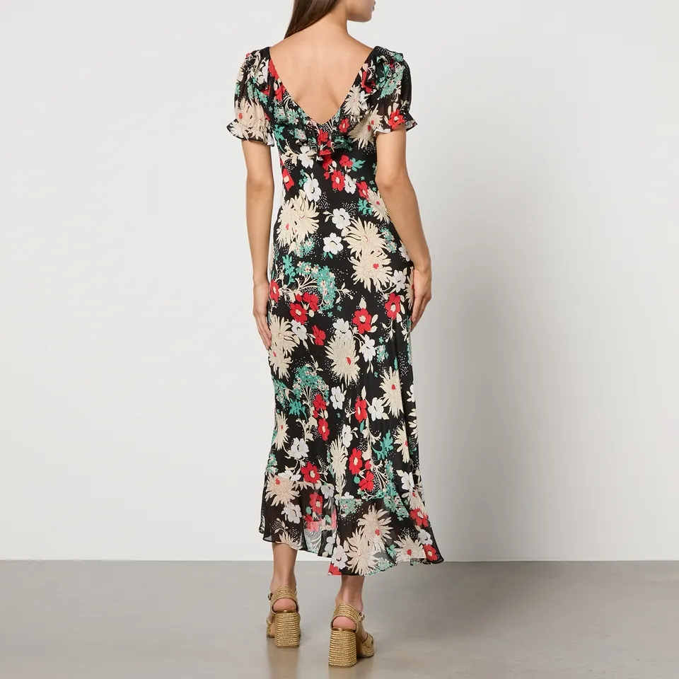 RIXO Clementina Floral-Print Silk-Chiffon Midi Dress - UK 6 | Coggles