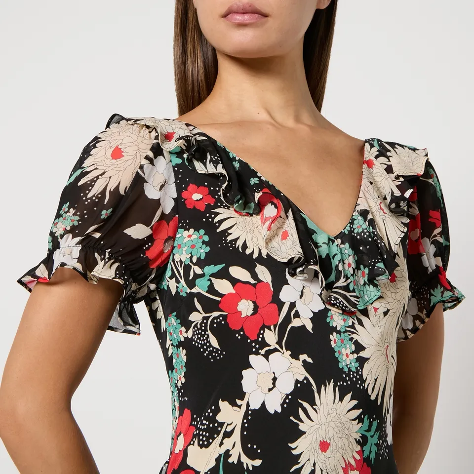 RIXO Clementina Floral-Print Silk-Chiffon Midi Dress - UK 6 | Coggles