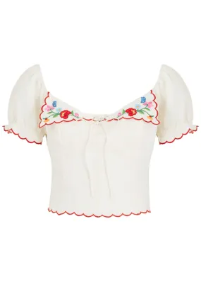 RIXO Didi floral-embroidered woven top  -                         -                     -                