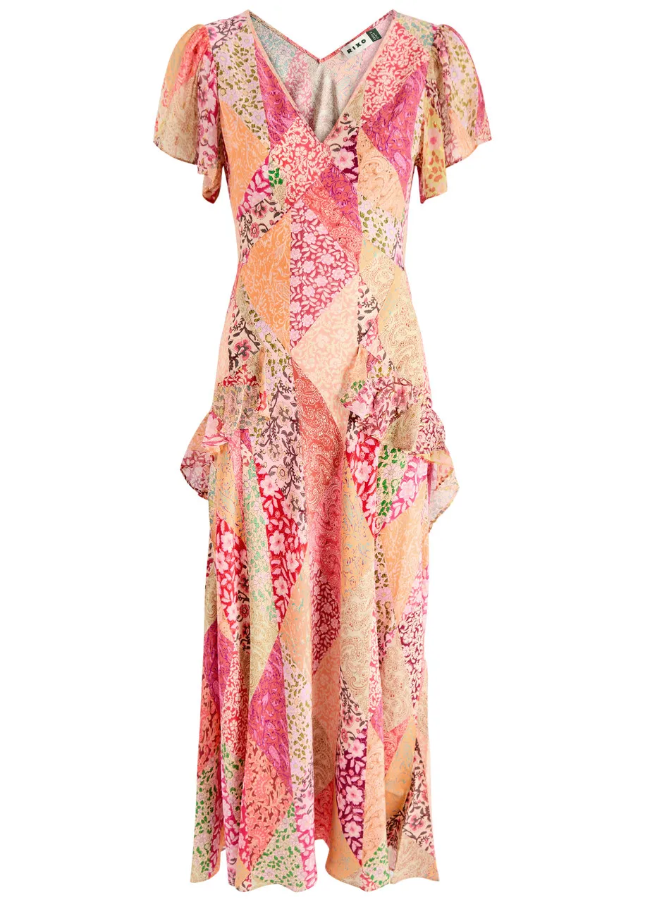 RIXO Evie patchwork-print silk maxi dress  -                         -                     -                