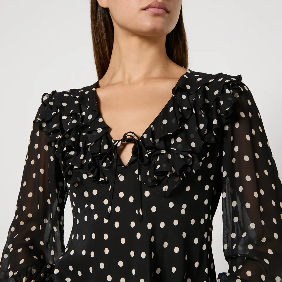 RIXO Lasca Polka Dot Silk-Chiffon Blouse - UK 12 | Coggles