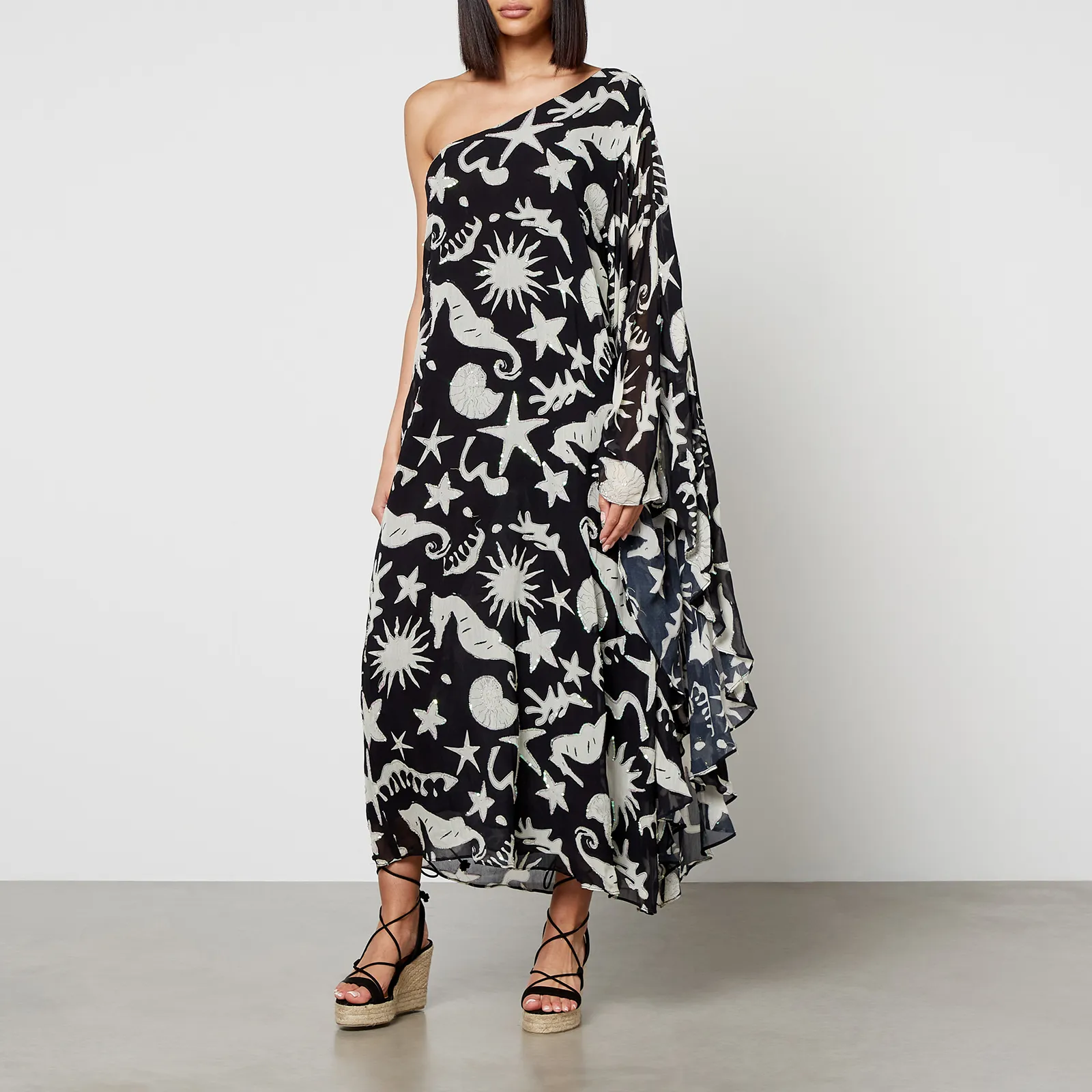 Rixo Liza Printed Chiffon Midi Dress - UK 6 | Coggles