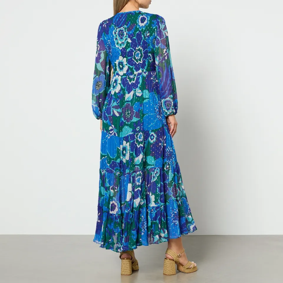 RIXO Lori Floral-Print Shirred Chiffon Midi Dress - UK 6 | Coggles