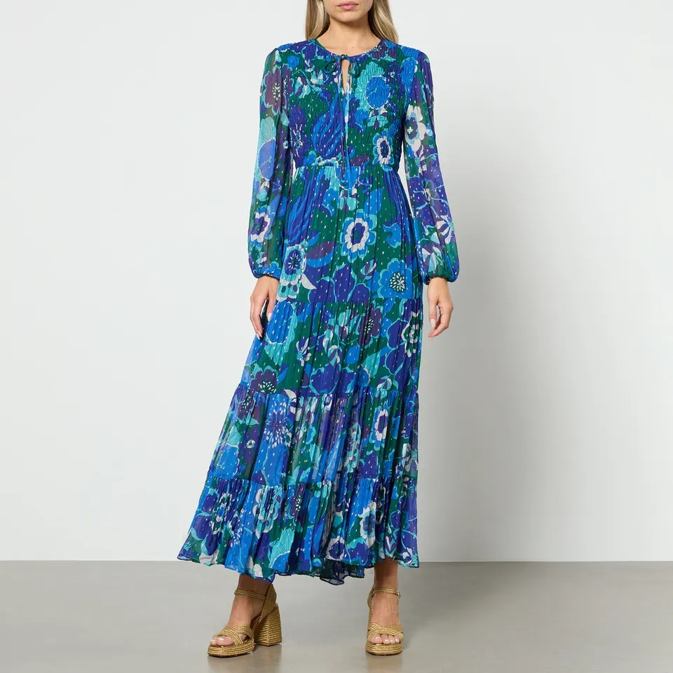 RIXO Lori Floral-Print Shirred Chiffon Midi Dress - UK 6 | Coggles