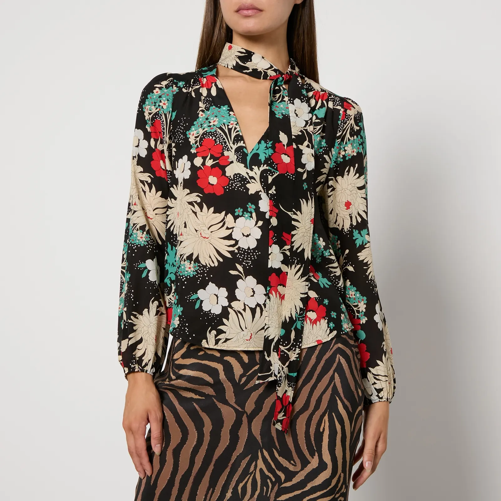 RIXO Moss Floral-Print Silk-Chiffon Blouse - UK 6 | Coggles