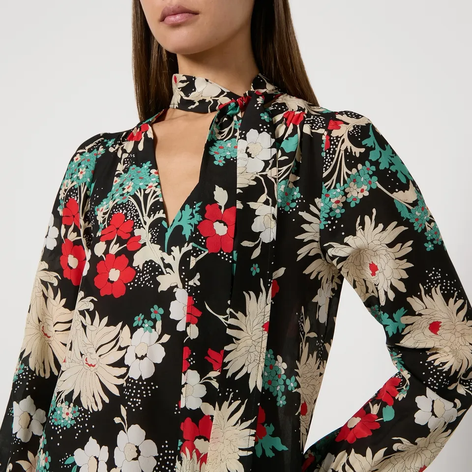 RIXO Moss Floral-Print Silk-Chiffon Blouse - UK 6 | Coggles