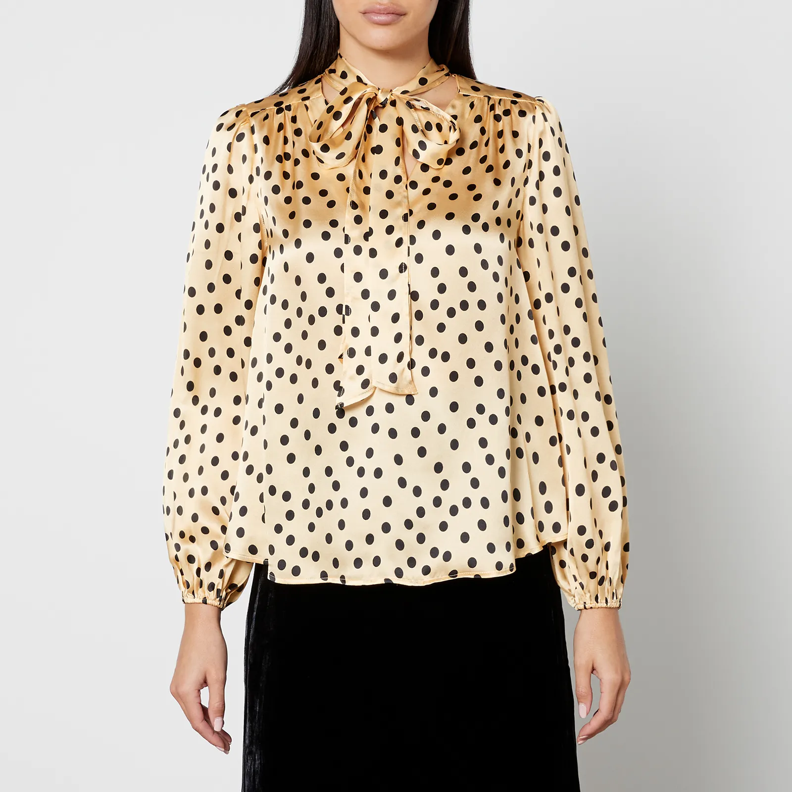 Rixo Moss Polka-Dot Printed Silk Blouse - UK 8 | Coggles