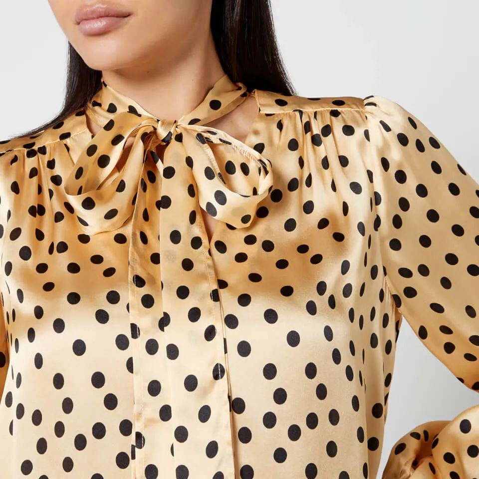 Rixo Moss Polka-Dot Printed Silk Blouse - UK 8 | Coggles