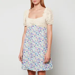 RIXO Pearl Crochet and Floral-Print Linen-Blend Mini Dress - UK 12 | Coggles