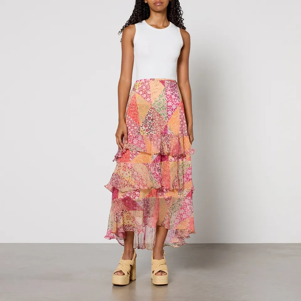 RIXO Preslee Printed Crepe De Chine Midi Skirt - UK 6 | Coggles