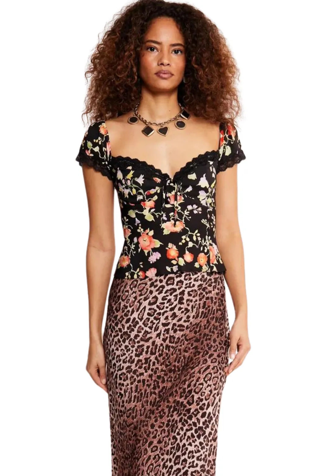 RIXO     Rosella Top in Waterblossom Noir