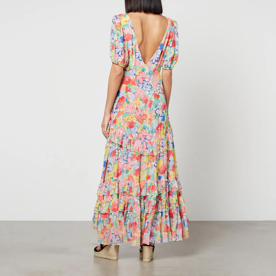 Rixo Shireen Floral-Print Silk-Chiffon Midi Dress - UK 6 | Coggles