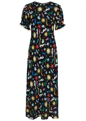 RIXO Venice printed crochet-trim midi dress  -                         -                     -                