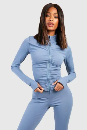 Ruched Front Long Sleeve Zip Through Sports Jacket