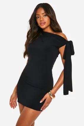 Ruched Slinky Off The Shoulder Mini Dress