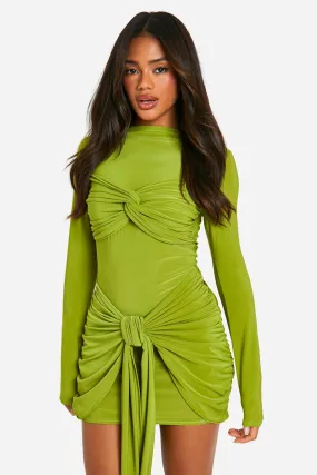 Ruched Twist Detail Mini Dress