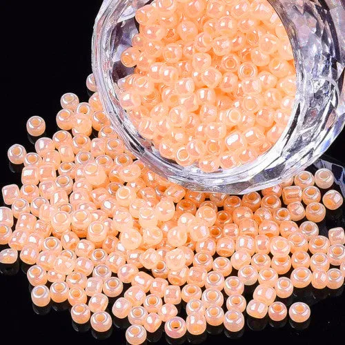 Seed Beads, Glass, Ceylon, #8, Round, Orange, 3mm