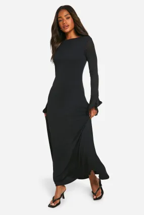 Sheer Open Back Flare Sleeve Maxi Dress