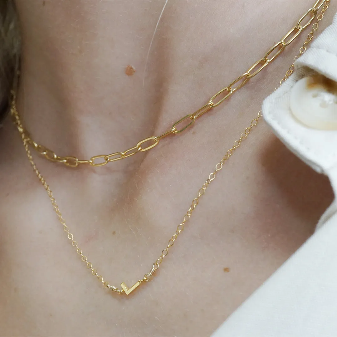 Side Initial Necklace, 14K Yellow Gold-Filled