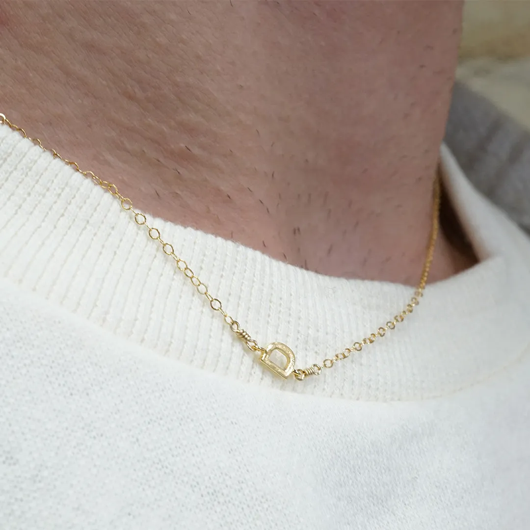 Side Initial Necklace, 14K Yellow Gold-Filled