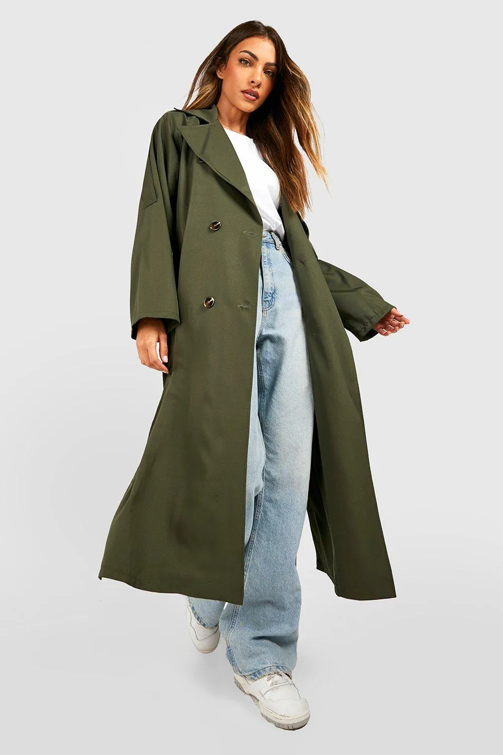 Side Split Detail Woven Trench Coat