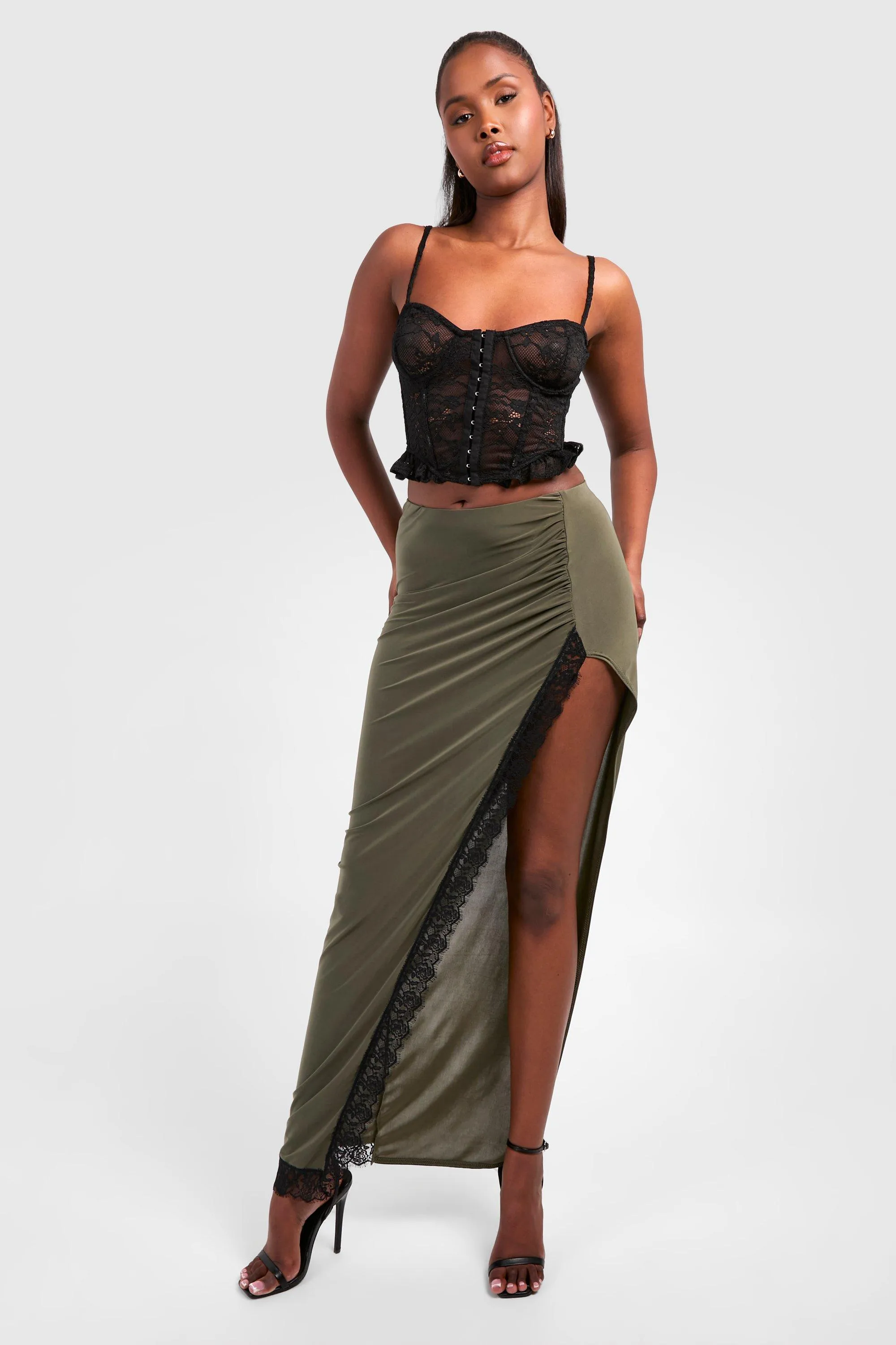 Slinky Lace Trim Maxi Skirt