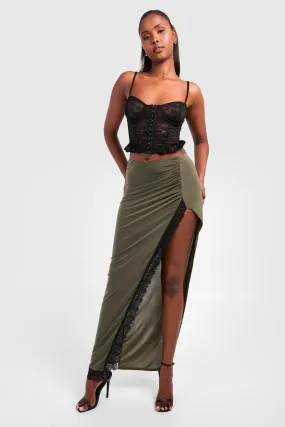 Slinky Lace Trim Maxi Skirt