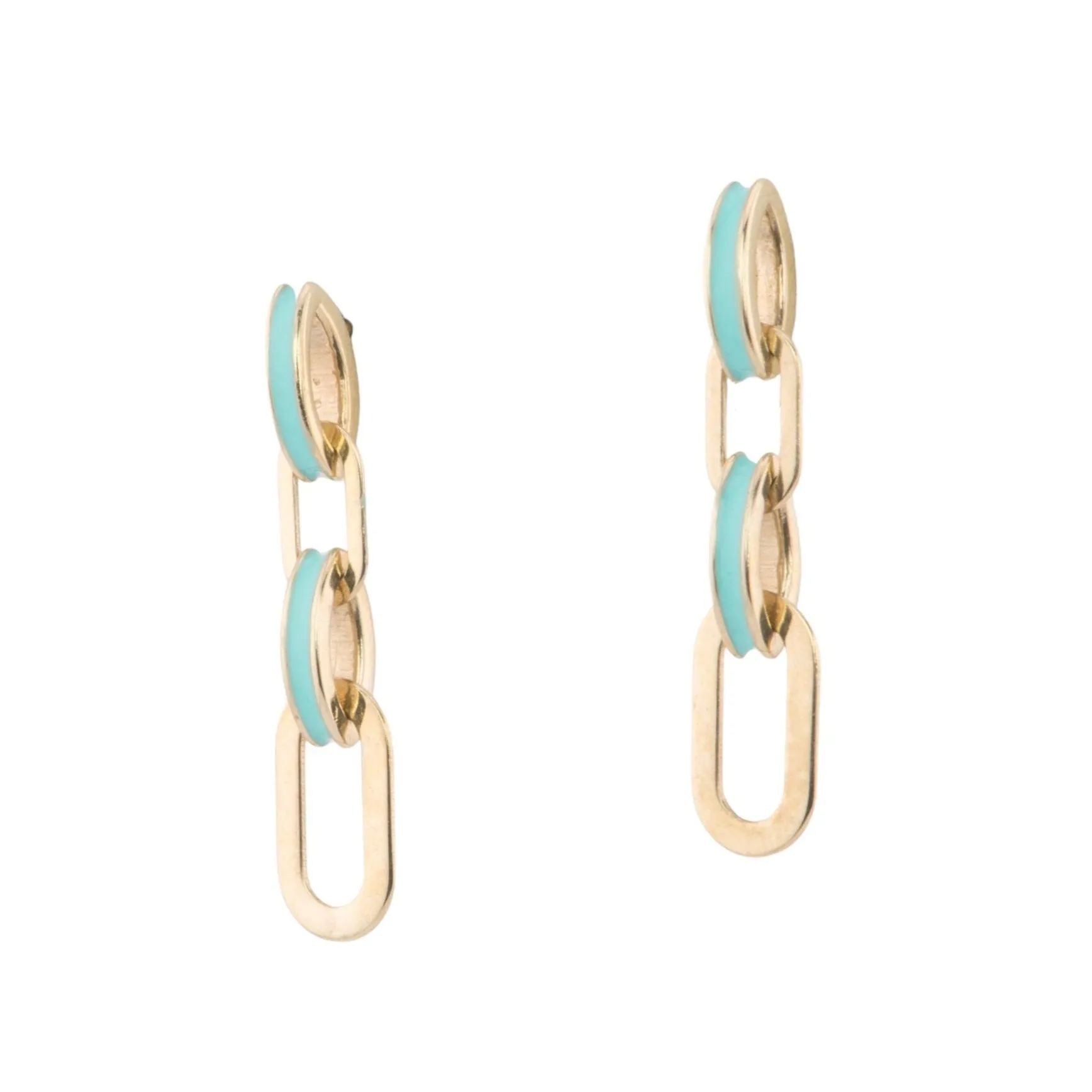 Small Loop Earrings with Blue Enamel 14K Gold 26x6mm R3178