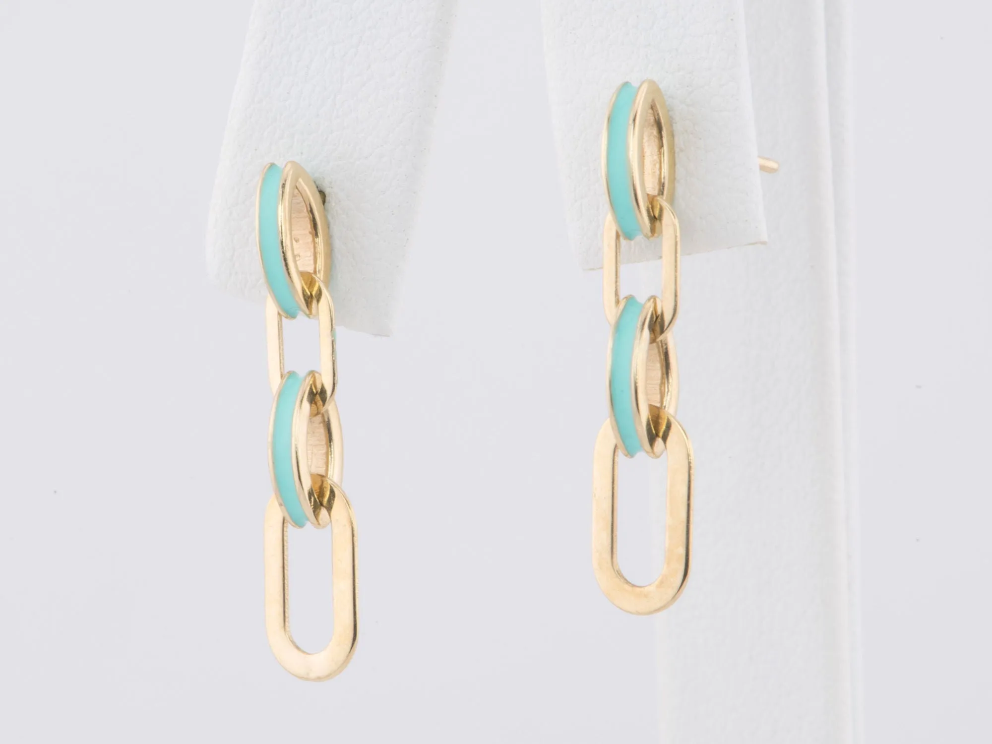 Small Loop Earrings with Blue Enamel 14K Gold 26x6mm R3178