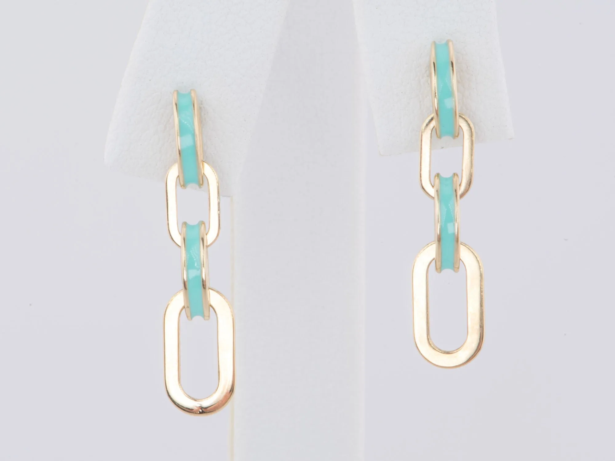 Small Loop Earrings with Blue Enamel 14K Gold 26x6mm R3178