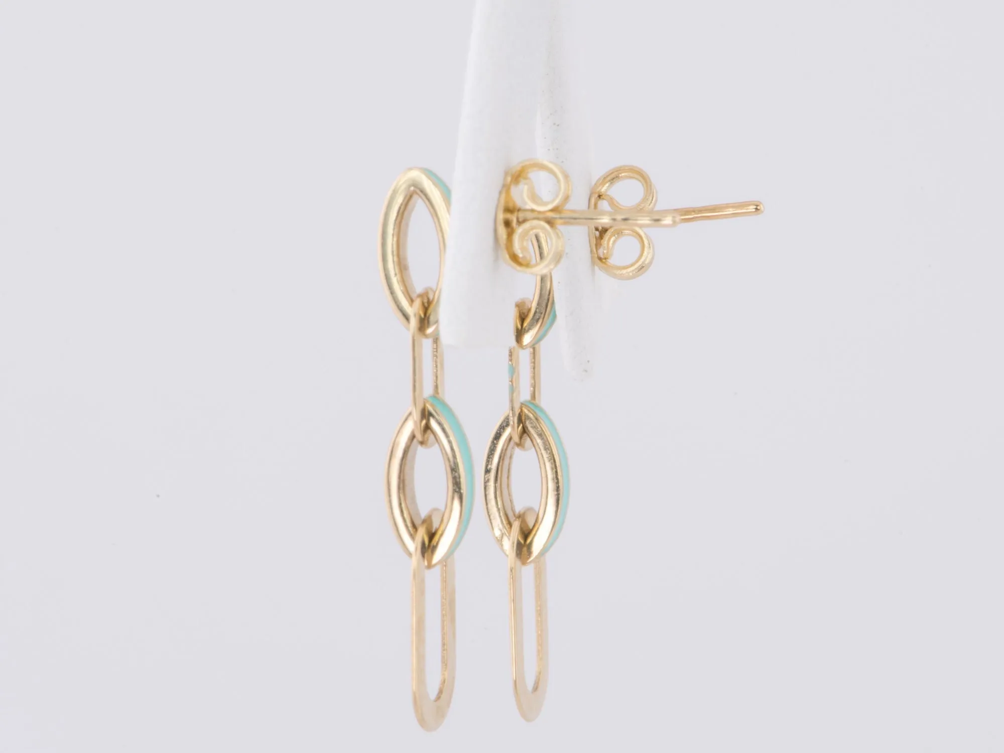 Small Loop Earrings with Blue Enamel 14K Gold 26x6mm R3178