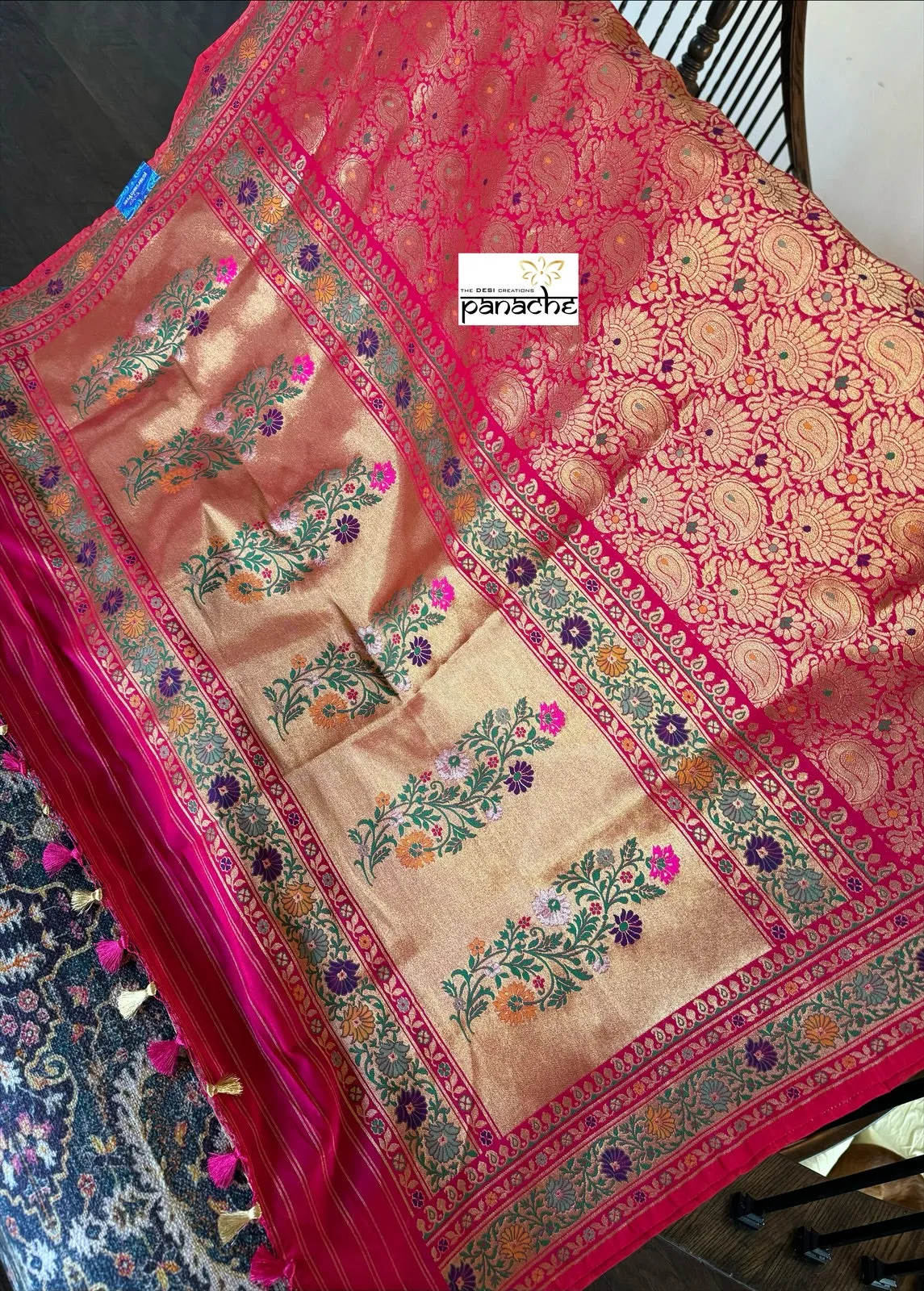 Soft Silk Brocade Banarasi - Pink Red Meenakari