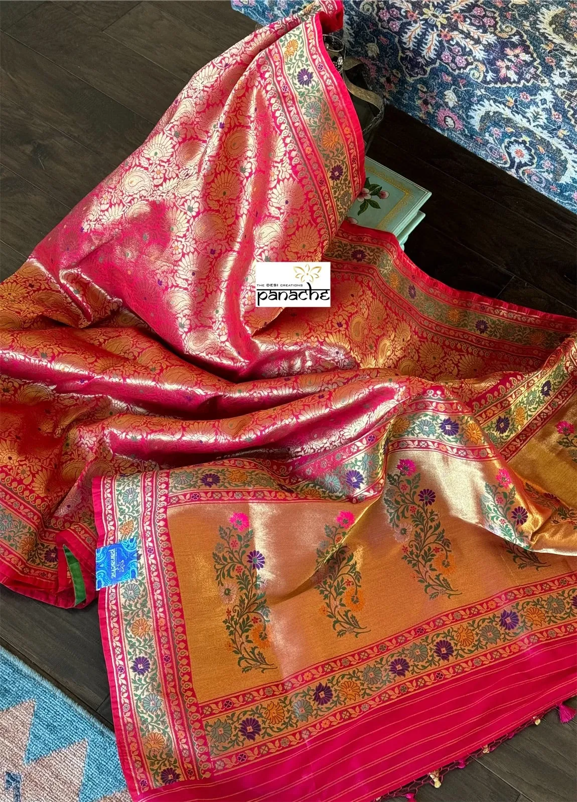 Soft Silk Brocade Banarasi - Pink Red Meenakari