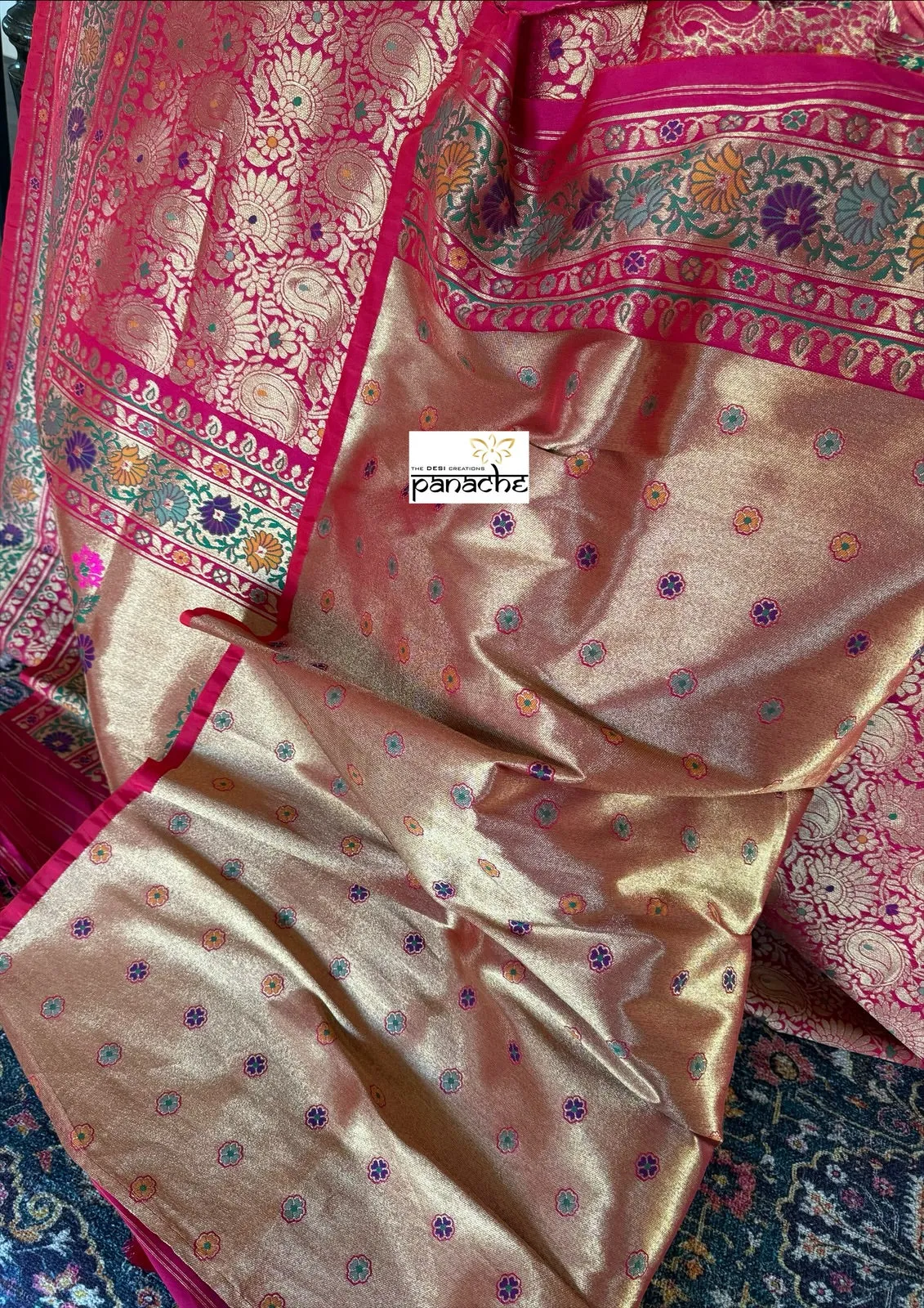 Soft Silk Brocade Banarasi - Pink Red Meenakari