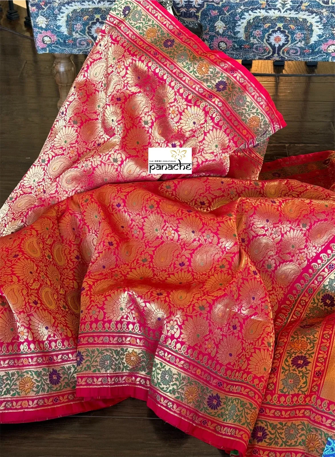 Soft Silk Brocade Banarasi - Pink Red Meenakari