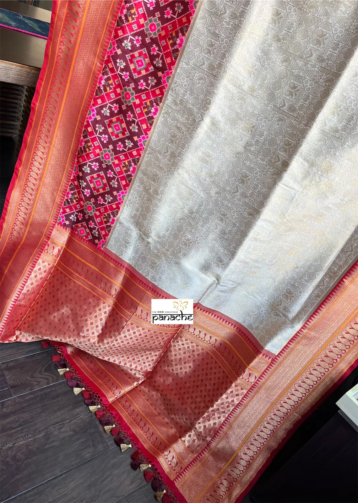 Soft Silk Patola Brocade Banarasi - Golden Beige Red Antique Golden Zari