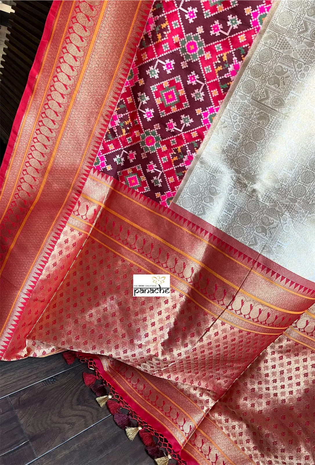 Soft Silk Patola Brocade Banarasi - Golden Beige Red Antique Golden Zari