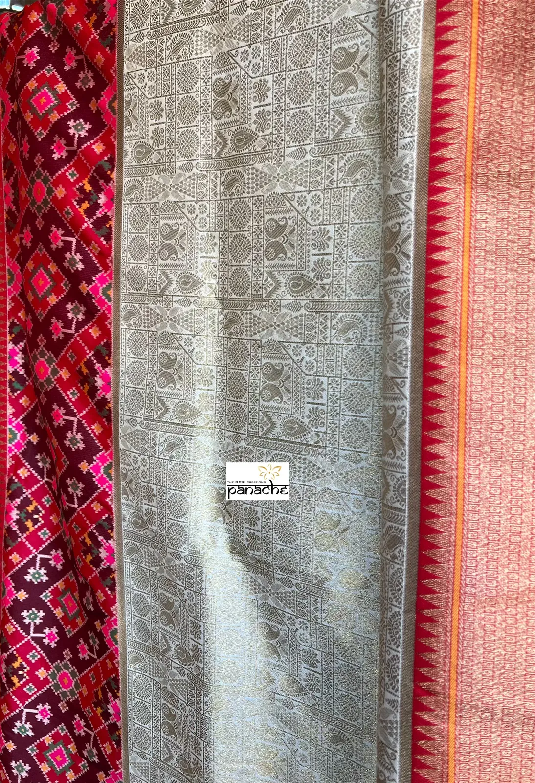 Soft Silk Patola Brocade Banarasi - Golden Beige Red Antique Golden Zari