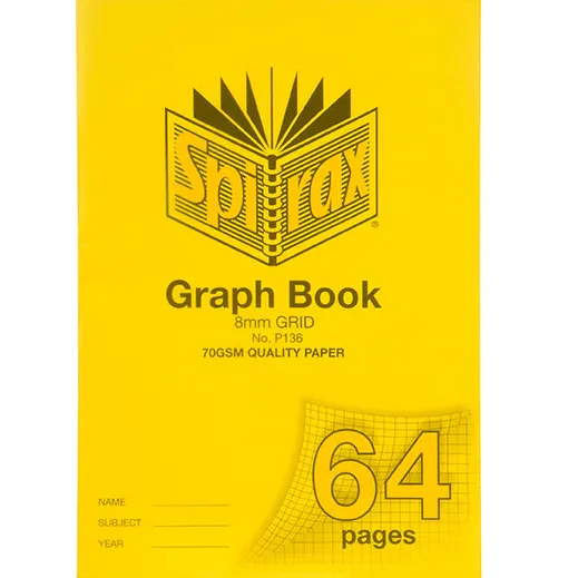 Spirax P136 Graph Book 8mm Grid 64 Page A4 Yellow 10 Pack