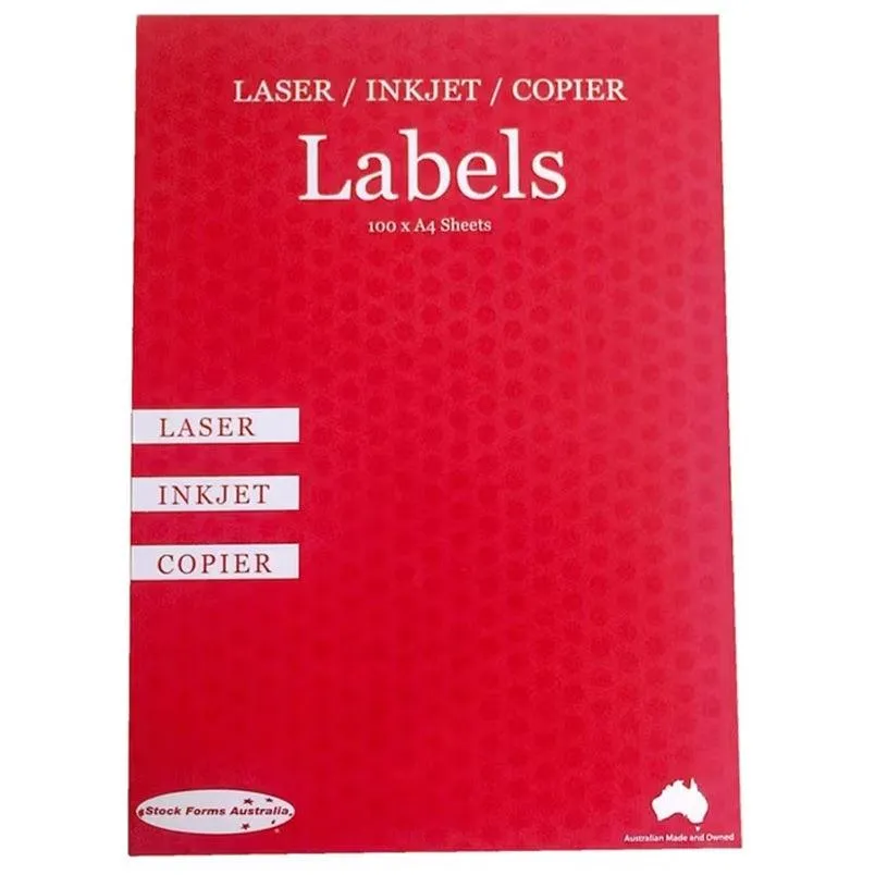 Stock Forms 4UP Inkjet Laser Labels A4 Fluoro Orange 100 Sheets