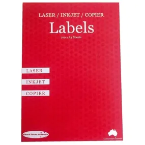 Stock Forms 4UP Inkjet Laser Labels A4 Fluoro Yellow 100 Sheets