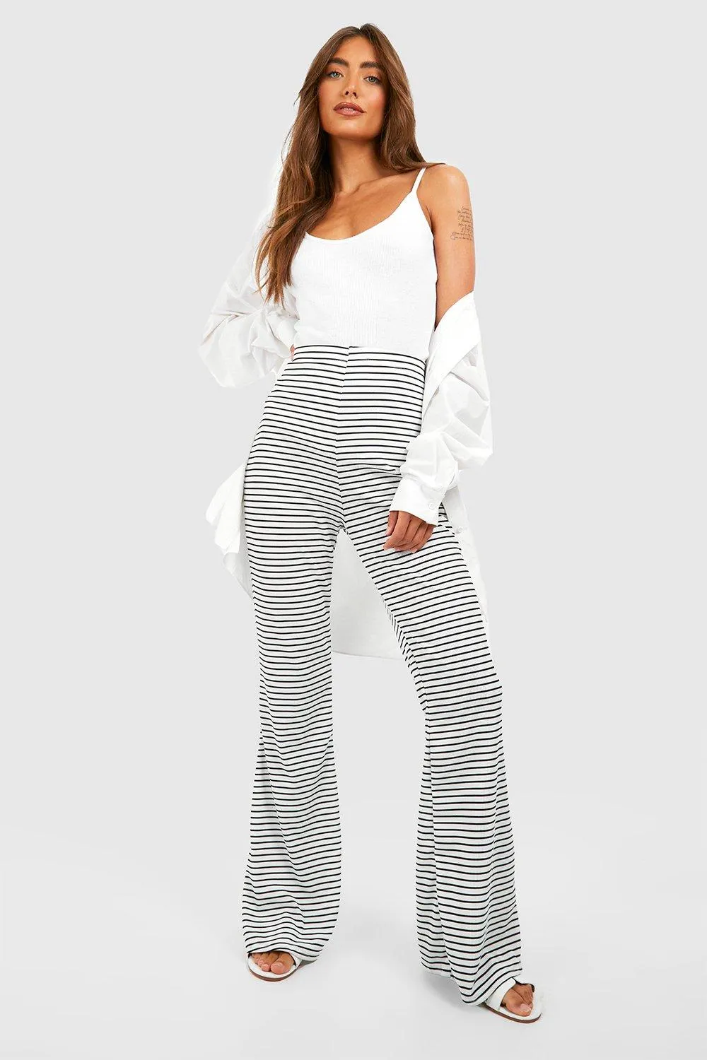 Stripe Ribbed Flared Pants